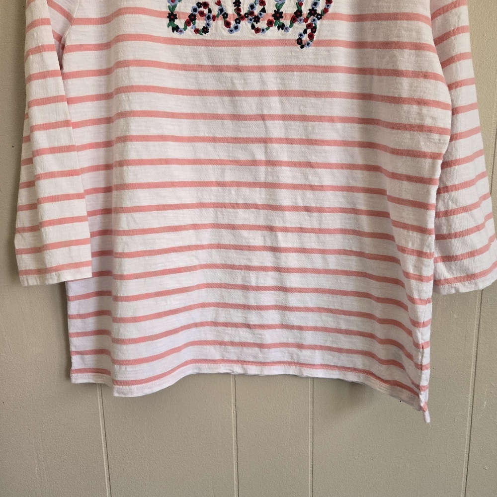 Talbots 'Lovely' Tee Shirt Top Pink Striped Embroidery 3/4 Sleeves Size L Petite - Picture 4 of 9